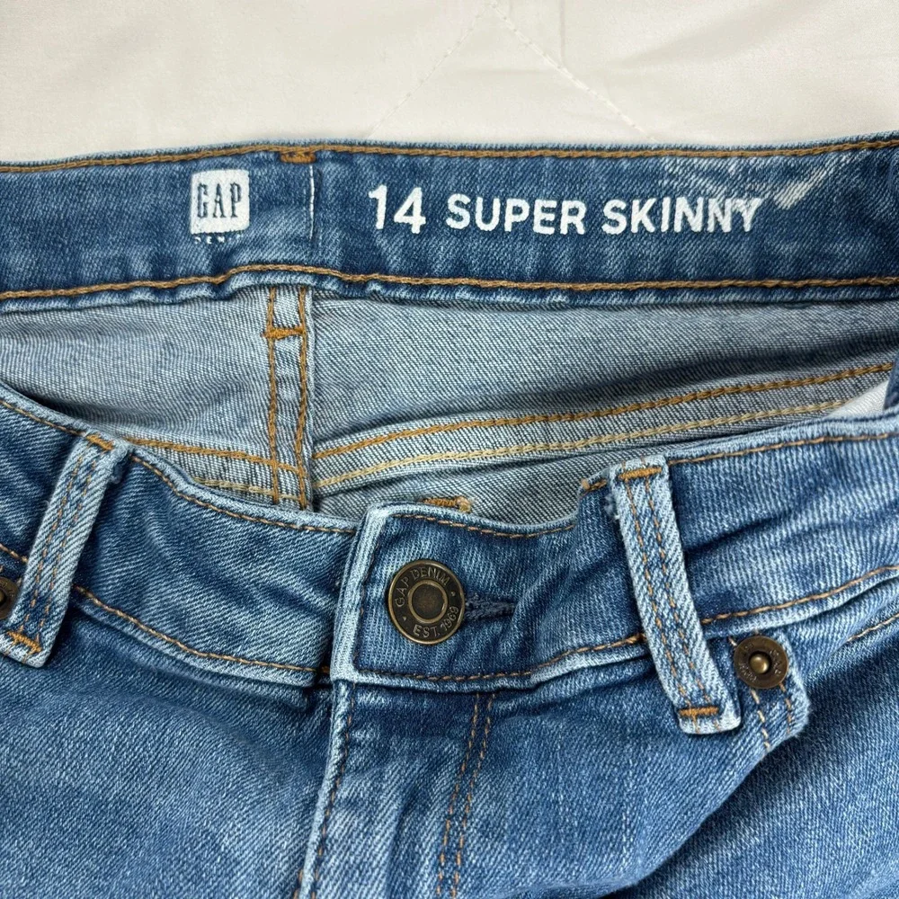 GAP‎ Girls Super Skinny Jeans Size 14 Adjustable Blue Stretch Distressed Denim